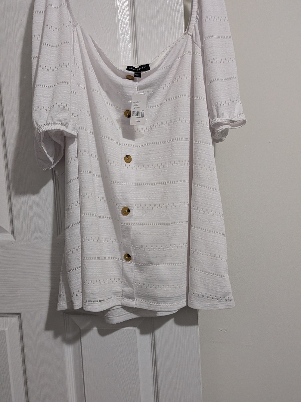 White Eyelet Button-Front Knit Top
